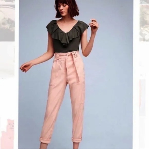 Anthropologie ELEVENSES Romy Paper Bag Waist Linen Blend Pants Pink Sz S - Picture 2 of 15